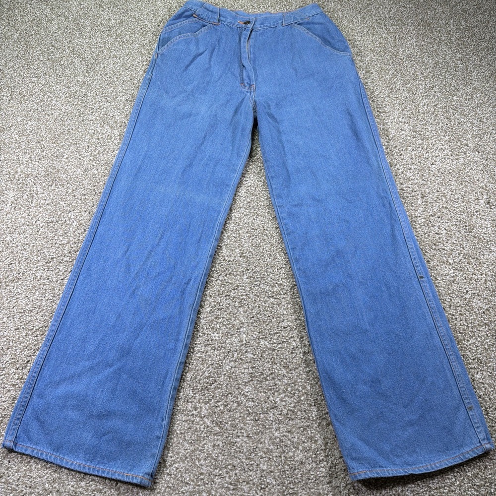 70s Womens Wide Leg Bell Bottom Jeans Kmart High Waisted Mid Wash 29/31